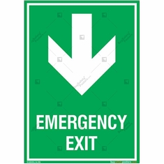 Emergency Exit Signs with Down Arrow in Portrait