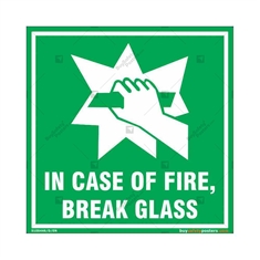 In Case of Fire, Break Glass Emergency Sign in Square