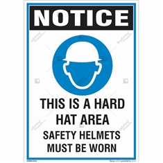 Hard Hat Area Safety Helmets must be Worn Sign in Portrait