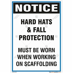 Hard Hats & Fall Protection Sign in Portrait